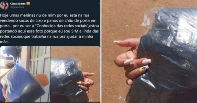 Jovem humilhada por vender sacos de lixo na rua estuda e ajuda em casa