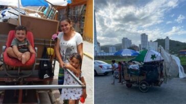 Mãe adapta carrinho de reciclagem para levar os filhos junto ao trabalho