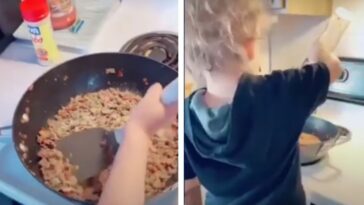 Mãe compartilha vídeo do filho cozinhando aos 3 anos