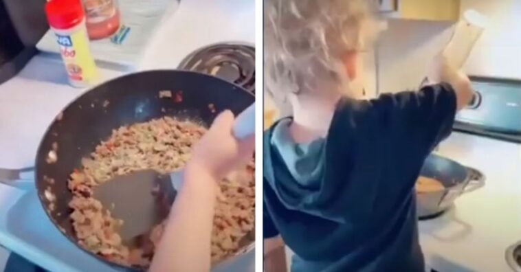 Mãe compartilha vídeo do filho cozinhando aos 3 anos