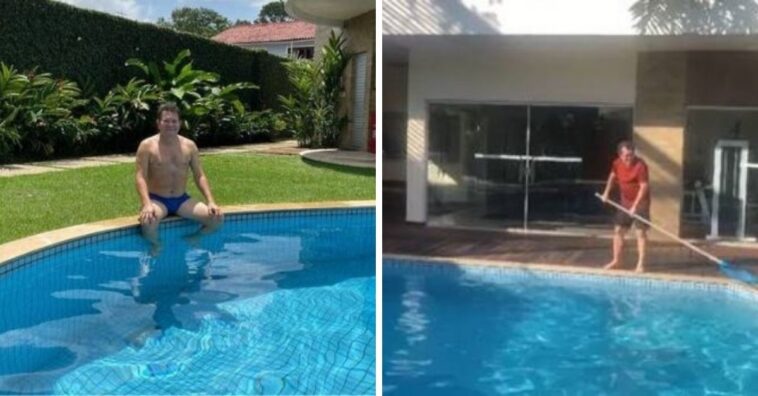 Ximbinha abre seu quintal e mostra piscina de mansão