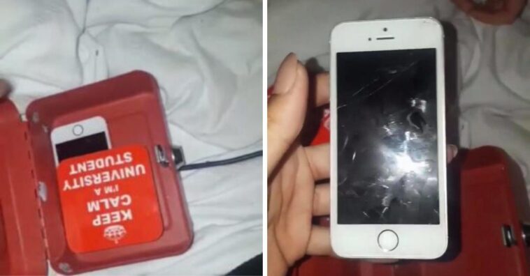 caixa com iphone escondido em banheiro